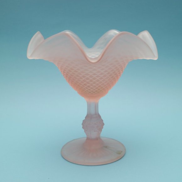 Vintage Satin Pink Frosted Candy Dish Compote, Gifts for Her, Wedding Decor - Picture 2 of 4